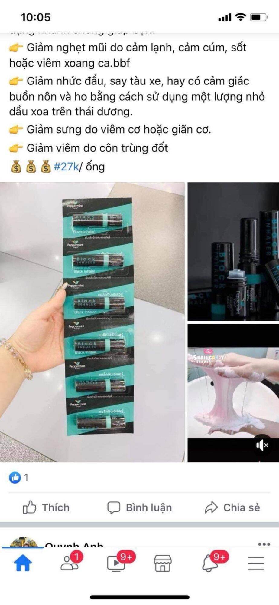 Ống Hít Thông Mũi Bạc Hà Thái Lan