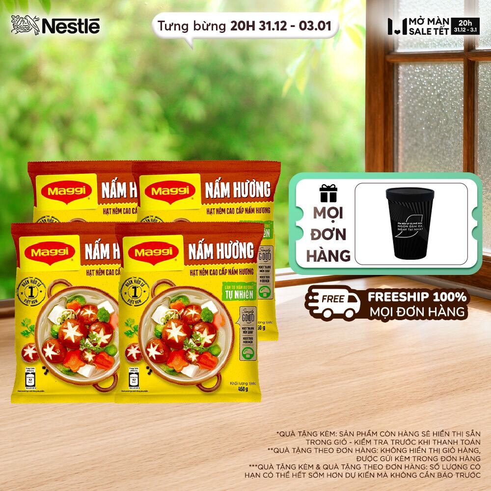 ƯU ĐÃI THÁNG 1 FREESHIP HCM Combo 4 gói Hạt nêm cao cấp MAGGI® Nấm Hương 450g x 4
