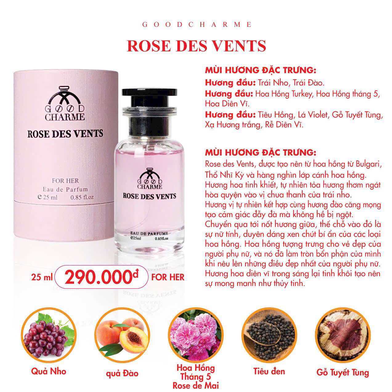 Nước hoa 25ml Goodchame ROSE DES VENTS - LES SABLES ROSES - HEURES DABSENCE - COCO - GOOD GIRL ( nữ 