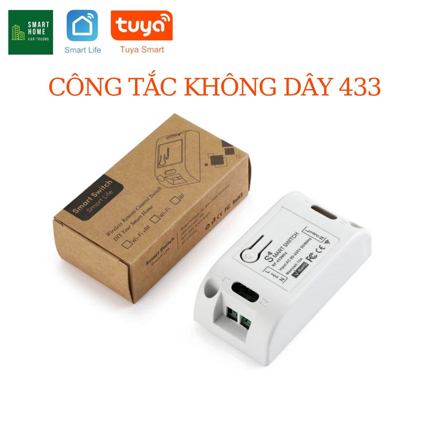 Công tắc dán tường tuya, tắt bật mọi vị trí không cần đi dây điện RF 433Mhz