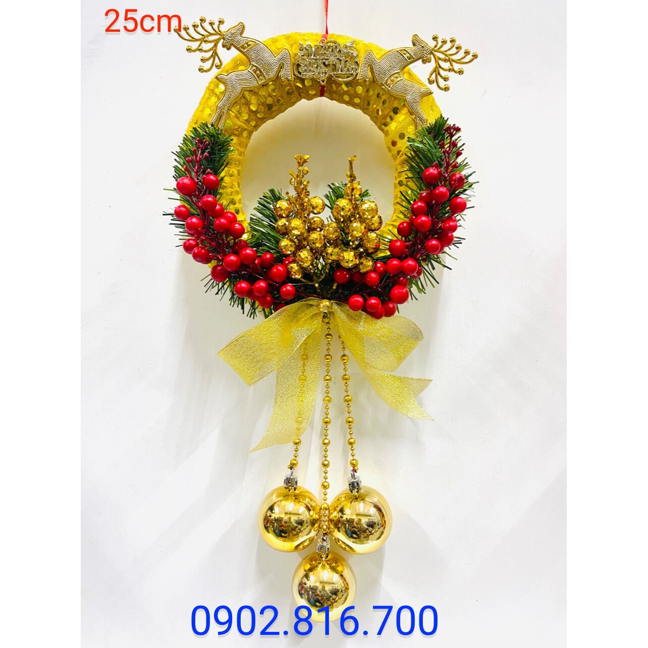 Vòng nguyệt quế treo cửa trang trí Noel 19cm và 25cm