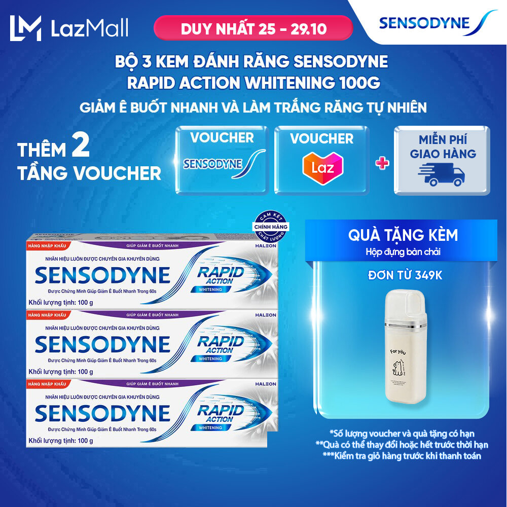 Bộ 3 Kem đánh răng SENSODYNE Rapid Action Whitening 100g giúp giảm ê buốt nhanh và làm trắng răng tự nhiên