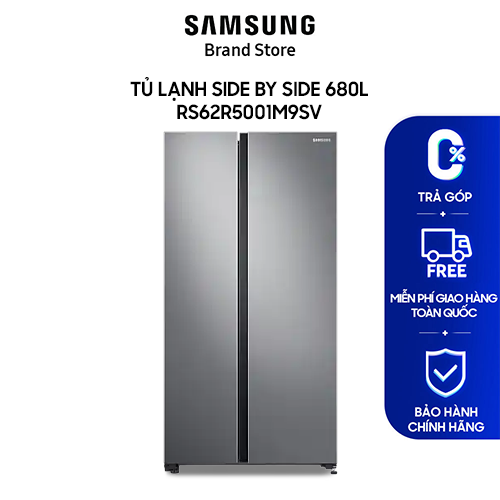 [Miễn phí lắp đặt + Freeship] Tủ Lạnh Samsung Side by Side với SpaceMax 655L màu Bạc RS62R5001M9/SV