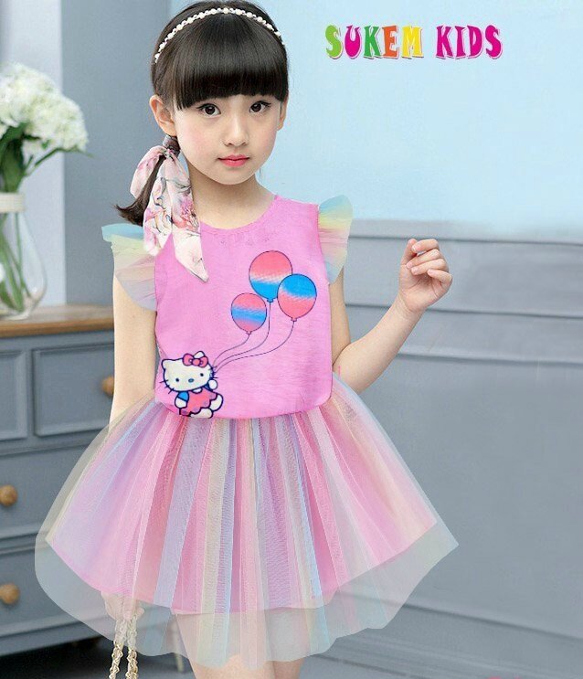 Váy bé gái Kitty đầm Kitty cho bé gái phối lưới màu cầu vồng rất xinh sét áo váy công chúa váy đầm dự tiệc công chúa váy đầm công chúa trẻ em bé gái hình mèo Kitty Pony cầu vồng