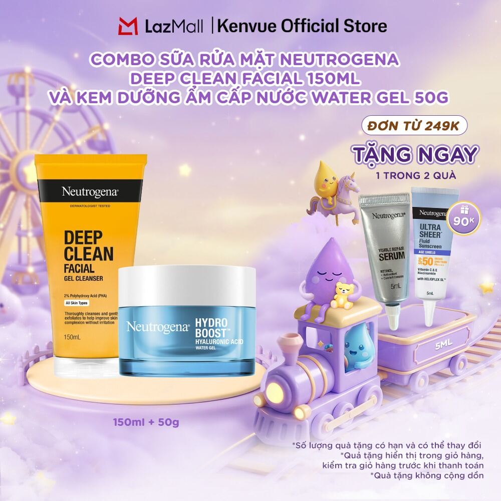 Combo Sữa rửa mặt sạch sâu Neutrogena Deep Clean Facial 150ml và kem dưỡng ẩm Water gel 50g (dành cho da dầu nhạy cảm)