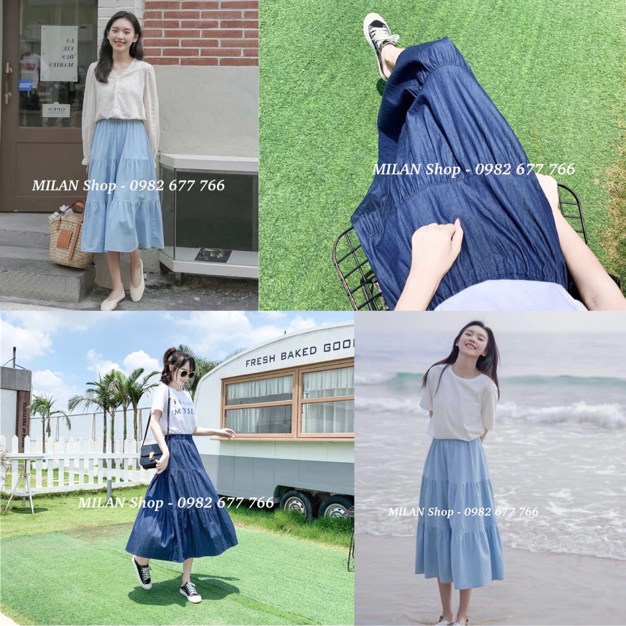Chân váy lụa dài midi các kiểu Quảng Châu