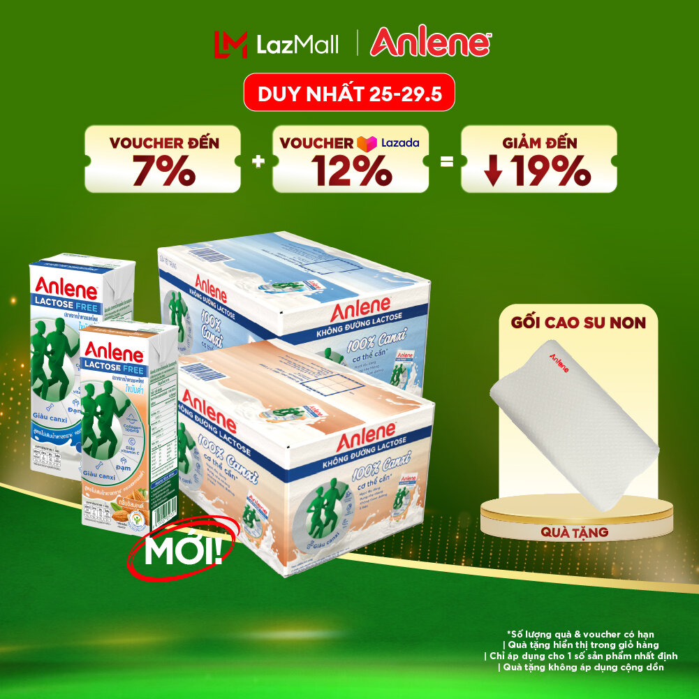 Combo 2 Thùng 36 hộp sữa Anlene không đường Lactose 180ml (vị nguyên bản + vị hạnh nhân)