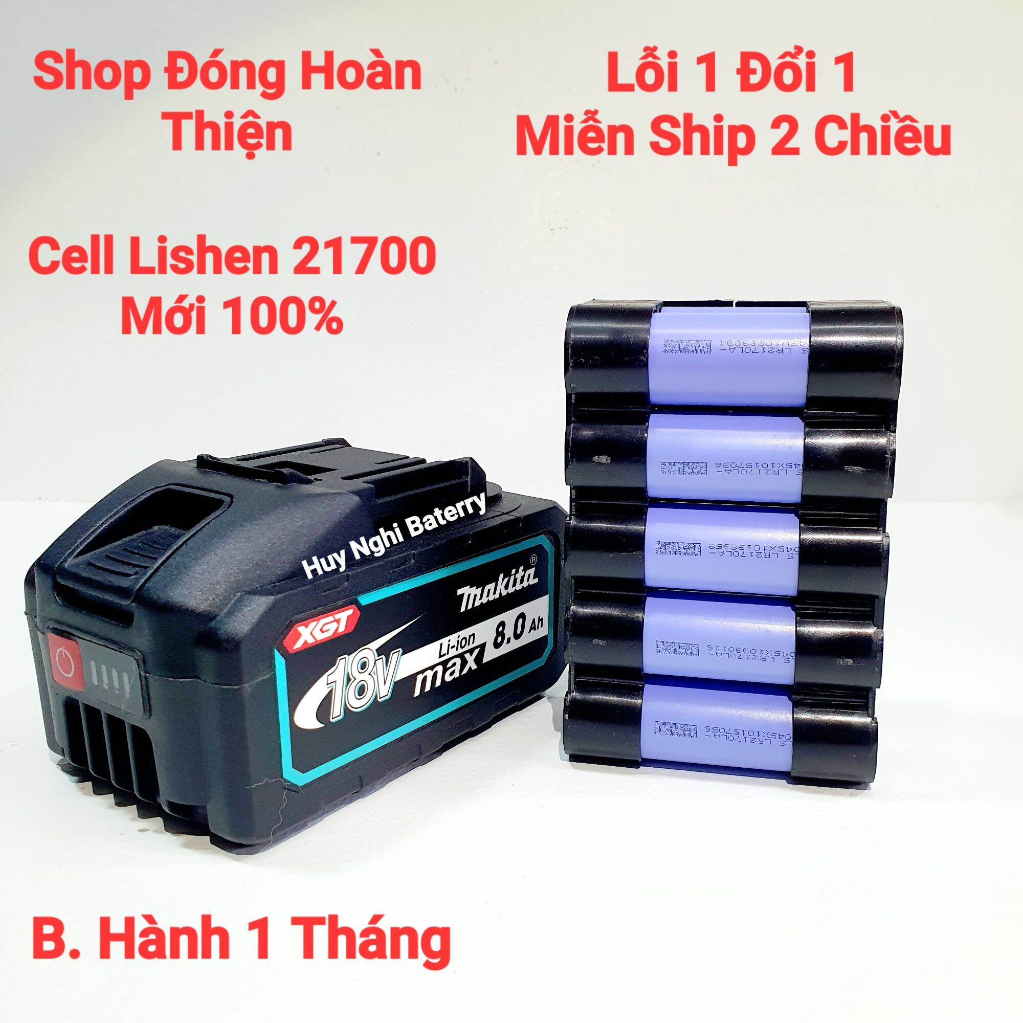 Combo: Vỏ 21700 + Mạch 5s80a + 10 Cell Samsung 40T