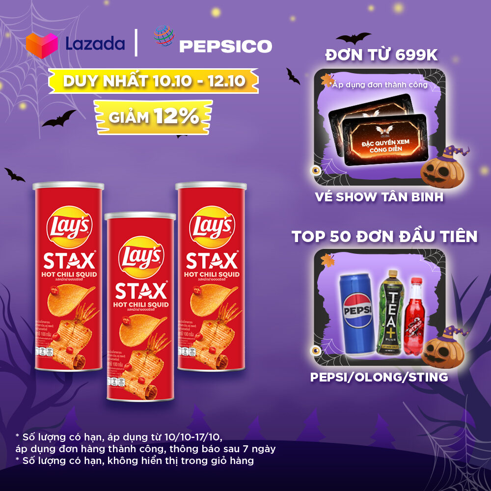 Combo 3 lon Snack Khoai Tây Miếng Lay's Stax Vị Mực Sốt Cay (3 x 100g/lon)