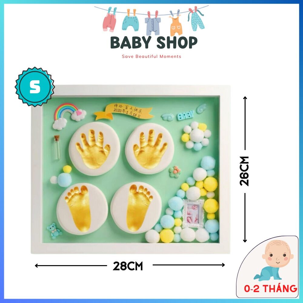 Size 26x28cm in 2 tay 2 chân Khung in dấu chân tay bé