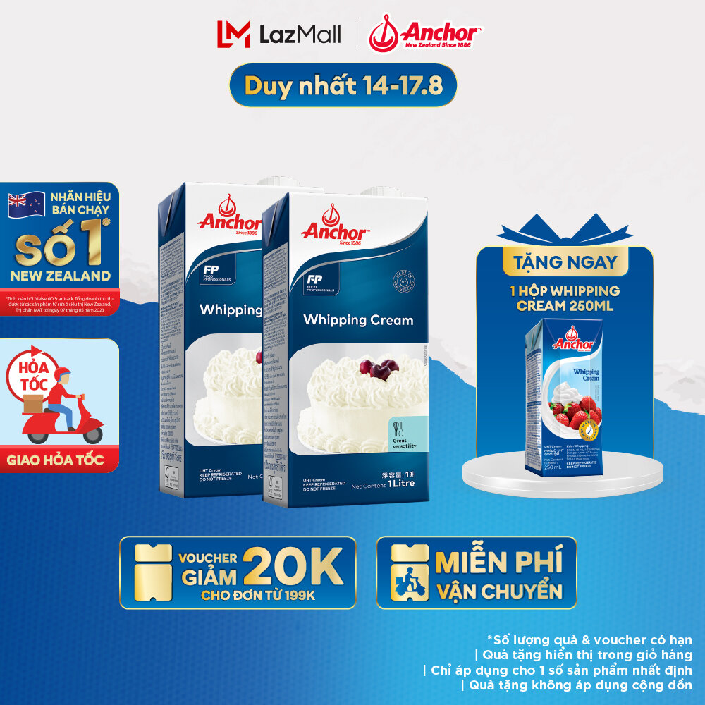 [GIAO HÀNG HỎA TỐC - HCM] Combo 2 Kem Sữa Tươi Tiệt Trùng Anchor Whipping Cream Hộp 1 Lít