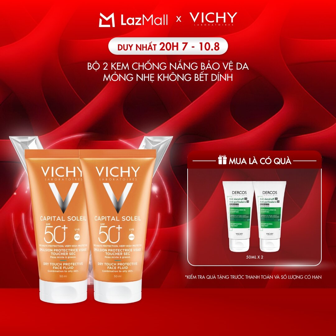 Bộ 2 kem chống nắng không gây nhờn rít Vichy Ideal Soleil Dry Touch SPF 50 Chống Tia UVA + UVB 50ml