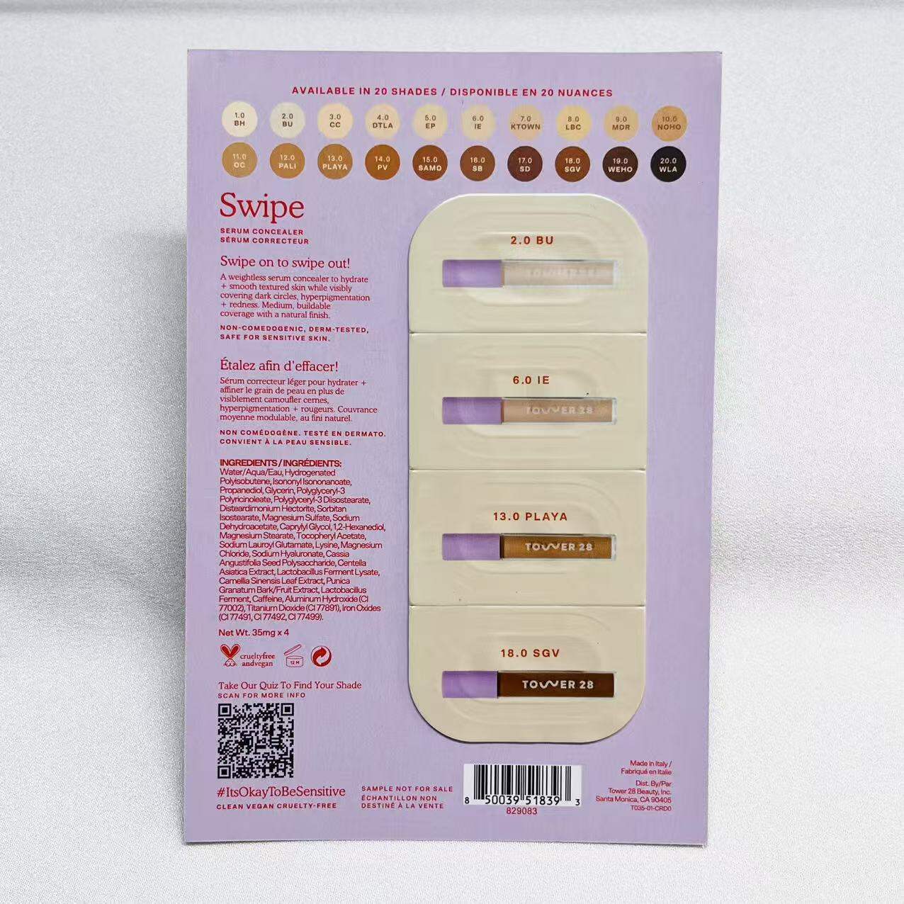 Tower 28 Swipe All-Over Hydrating Concealer Liquid 4 Tông Màu Thẻ Thử Nhỏ Mỹ Phẩm Trang Điểm Che Khu