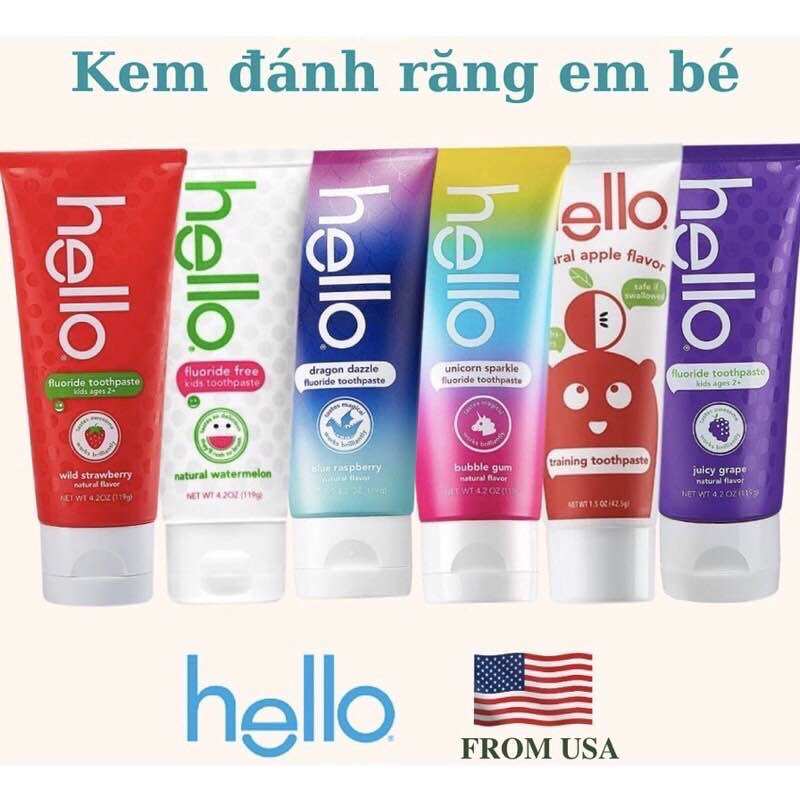 Kem đánh răng cho bé hello hữu cơ (hàng mỹ bay air, bill hãng)