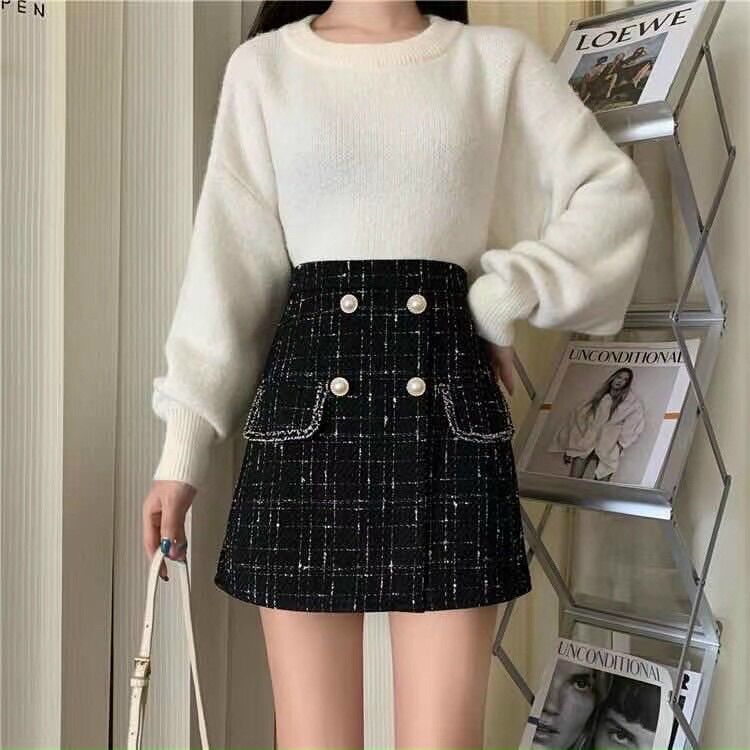Chân váy Dạ Tweed 4 khuy túi nắp