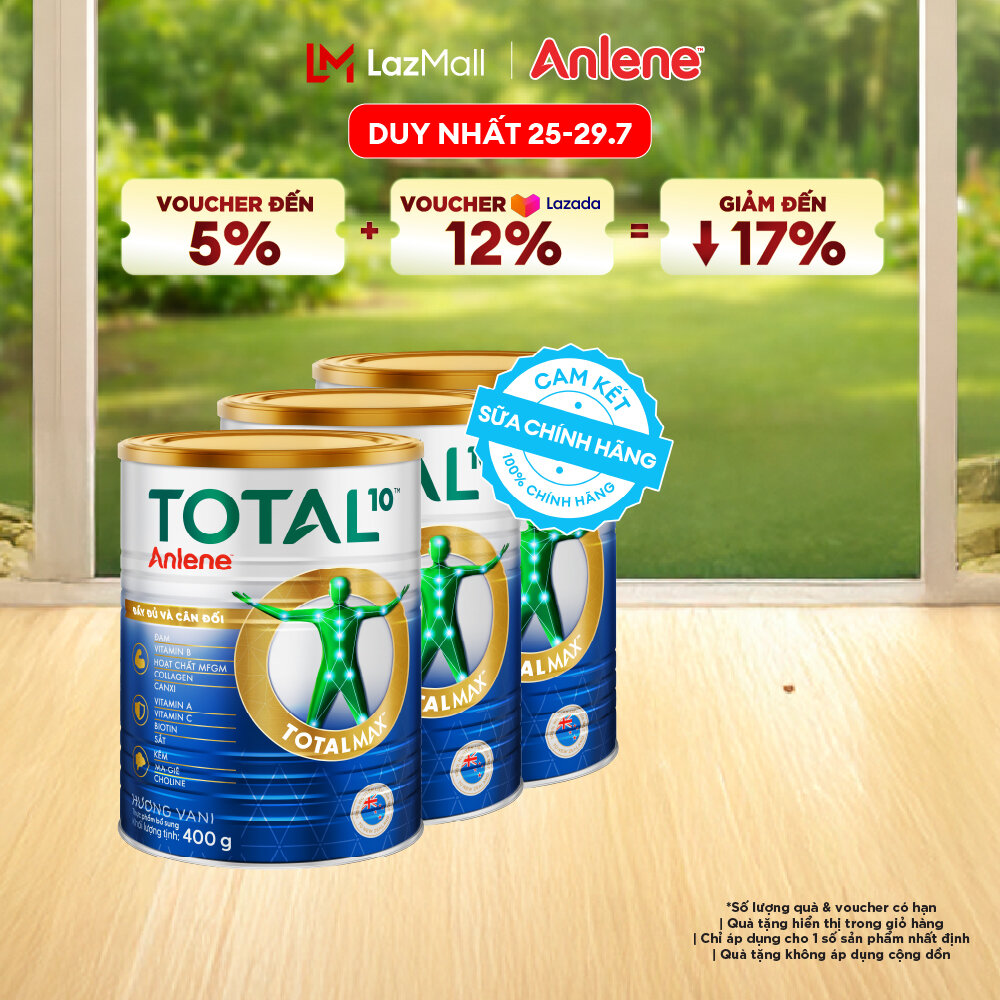 [Voucher giảm đến 26%]Combo 3 Sữa Bột Bổ Sung Dinh Dưỡng Anlene Total 10 Lon 400G