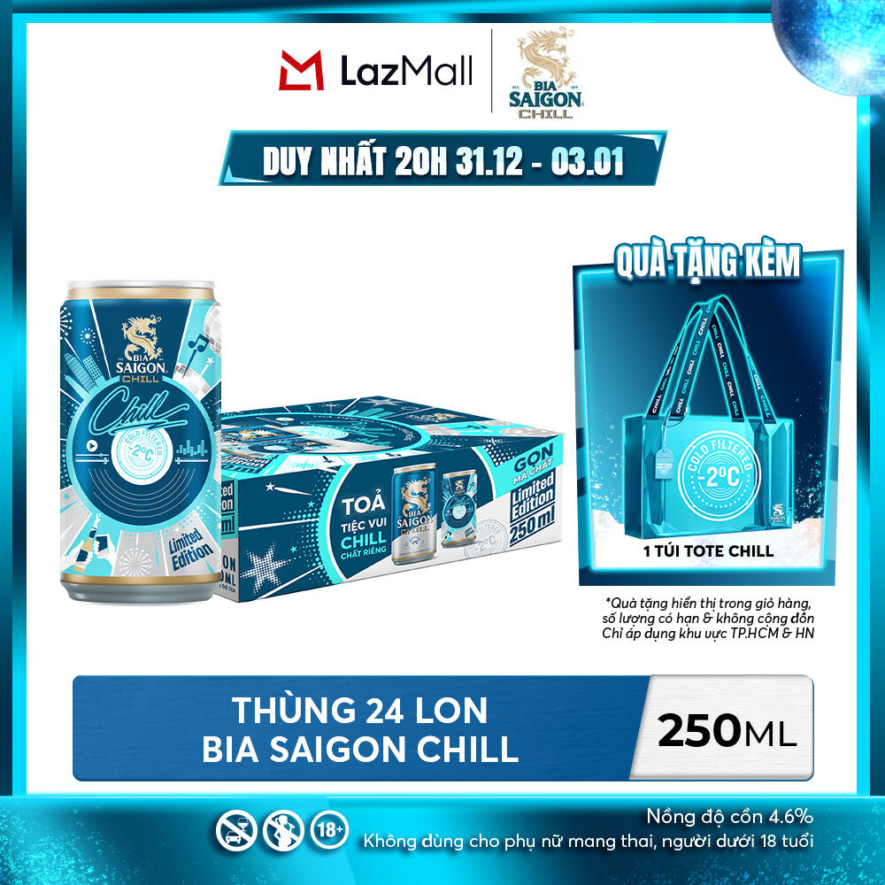  Nồng độ cồn 4.6% - Thùng 24 Bia Sài Gòn Chill 250ml 