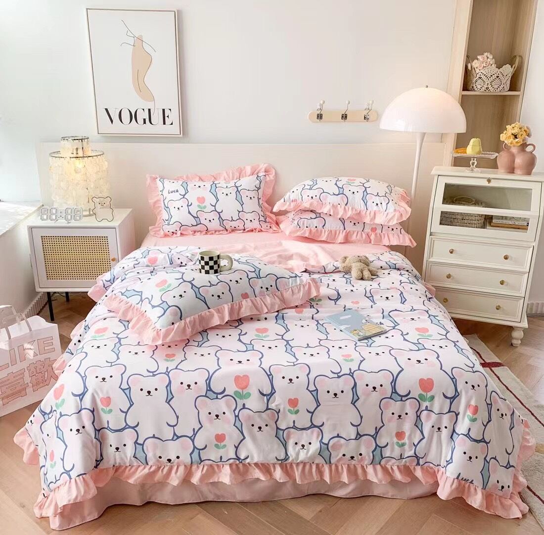 Bộ chăn ga đũi mềm viền bèo