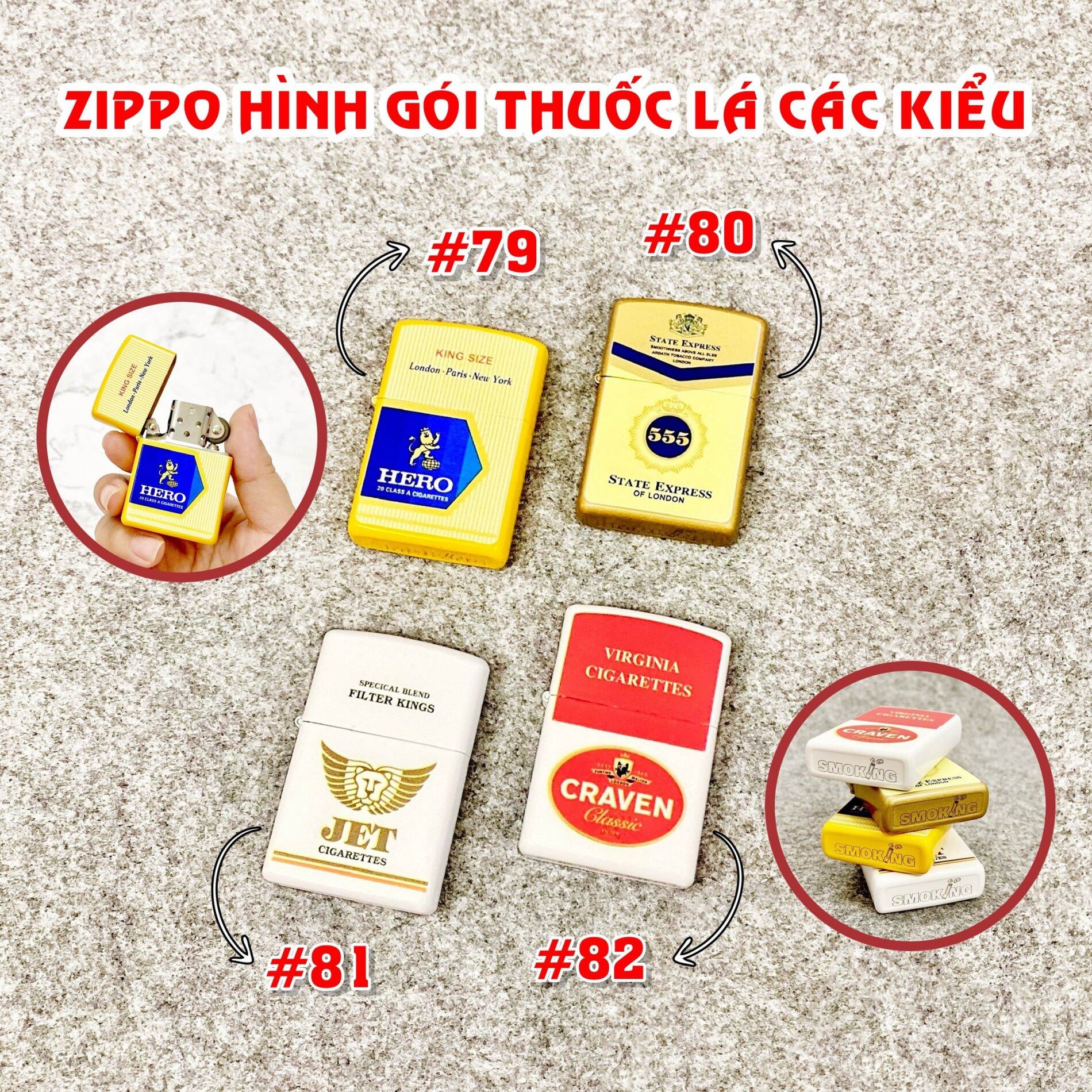 [HCM] Bộ 4 Bật Lửa Zippo 2 Mặt Logo Các Kiểu - Kèm Hộp (Có Chọn Mẫu Lẻ)