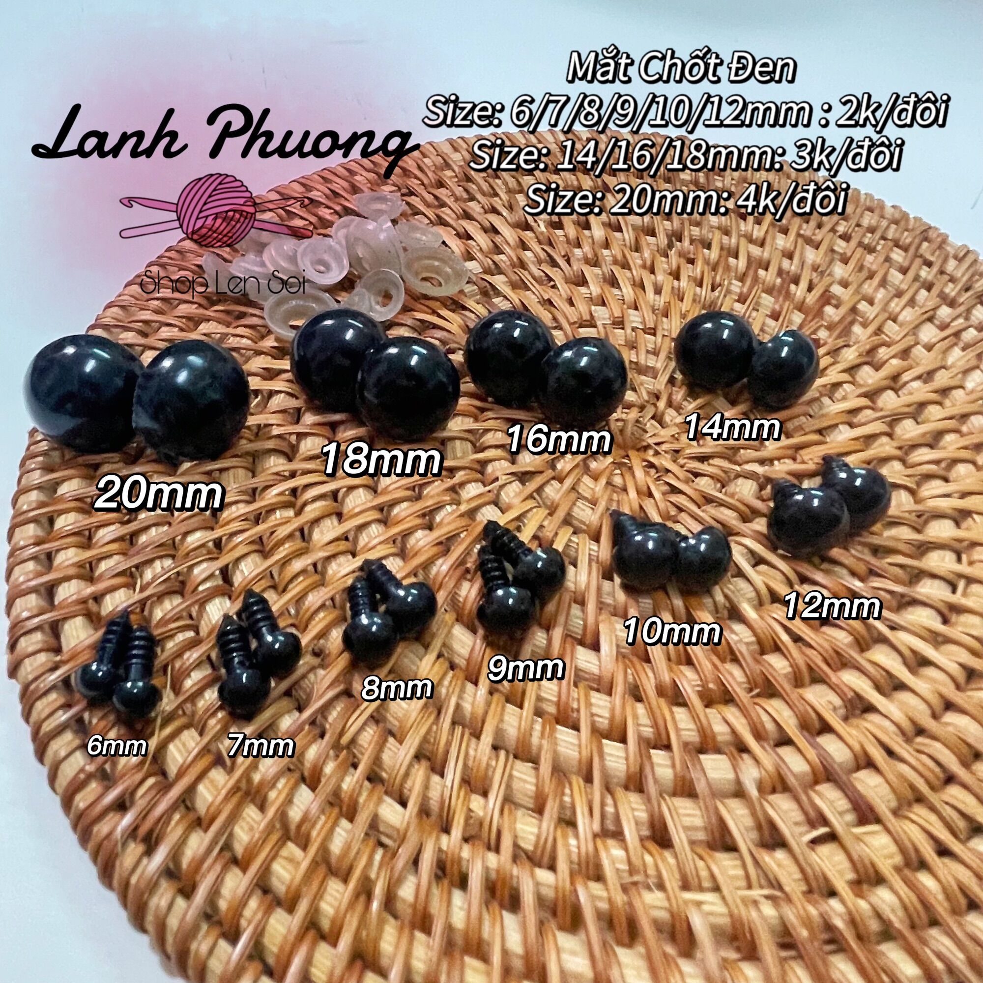 Mắt Thú Đen Chốt Vặn An Toàn (set 10 đôi)
