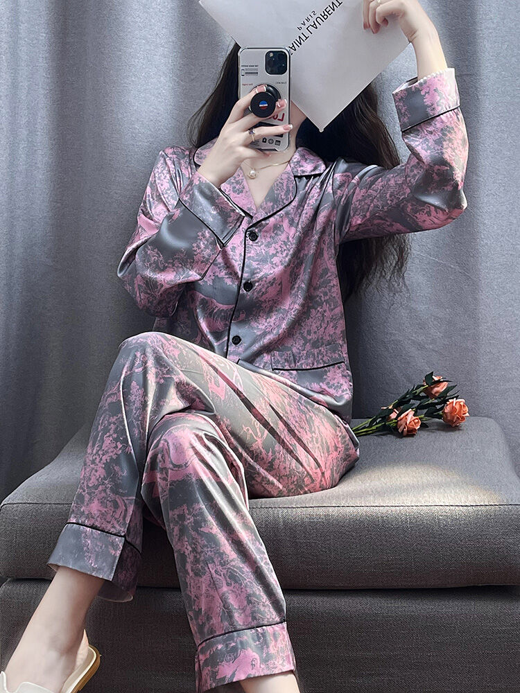 Elegant Floral Silk Sleepwear Women's Long Sleeve Set Giá 784,000 Đồng*Miễn phí vận chuyển