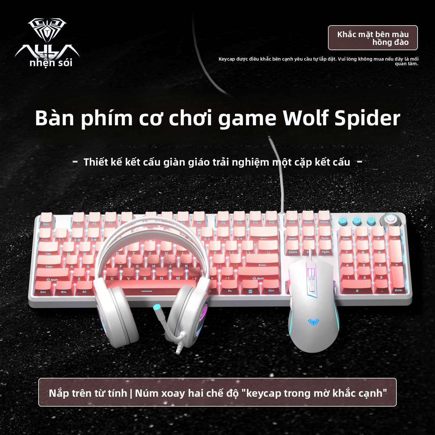 AULA | Bộ 3 Món Bàn Phím Cơ Wolf Spider F2088pro, Chuột và Tai Nghe Gaming và Văn Phòng , Công Tắc Cherry MX Blue, Đèn RGB Tùy Chỉnh, Có Dây Bền Bỉ, Cấu Trúc Chất Lượng Cao