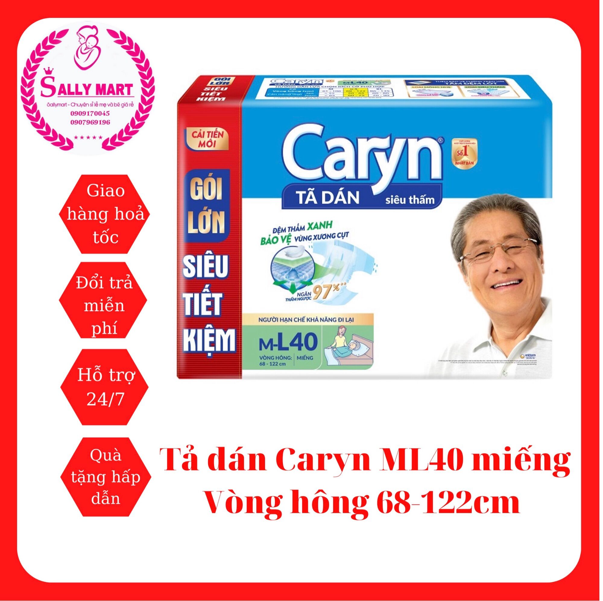 Tả dán caryn dành cho người lớn m/l40 miếng + hàng chính hãng