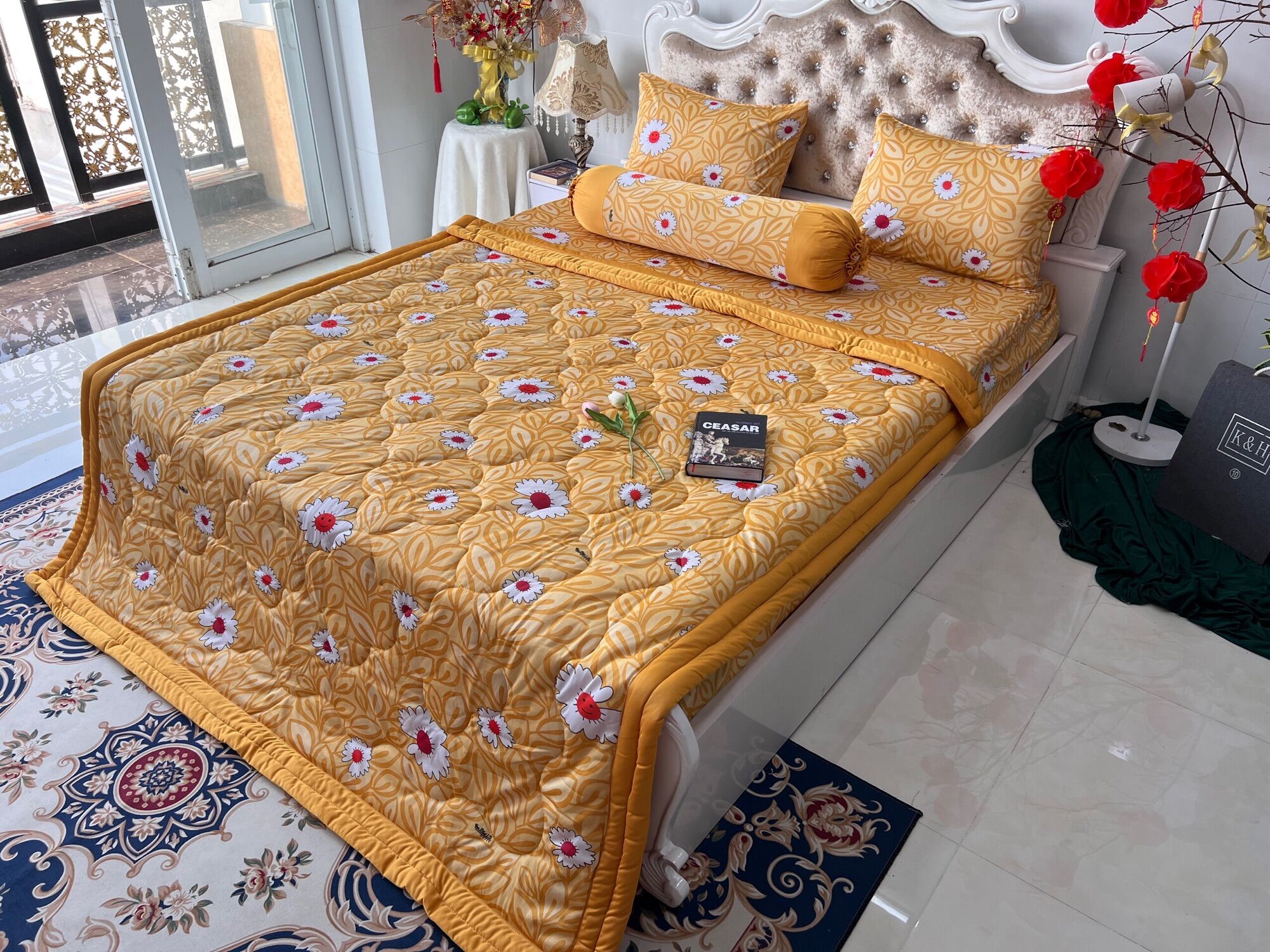 Combo bộ ga trải giường 5 món chăn drap áo gối thun lạnh hàn quốc