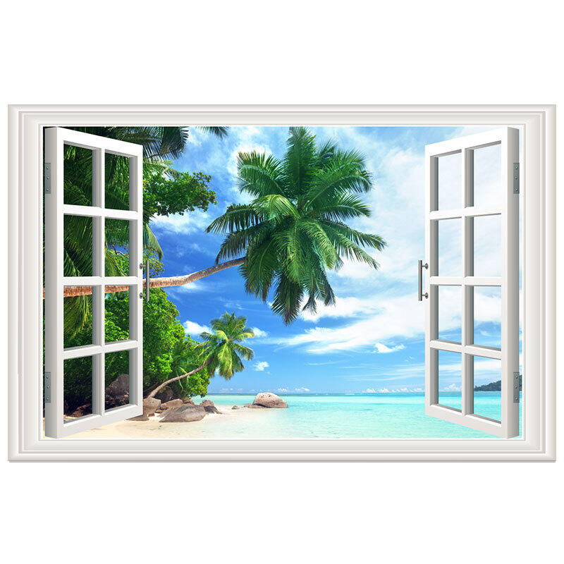 Decal tranh dán tường - khung cửa sổ 3D 60*90cm