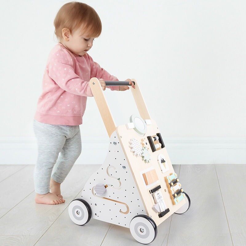 (Mẫu mới 2021) Xe đẩy tập đi kết hợp đồ chơi gắn trên xe bằng gỗ cho bé - Xe tập đi trẻ em MH: 9000000212