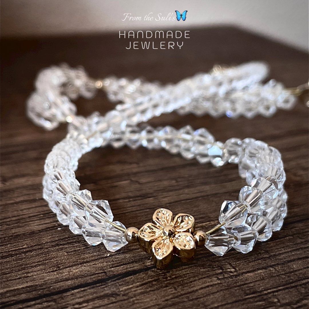 Set choker và khuyên tai nữ pha lê trong suốt dài, diy [Suli'sHandmade]