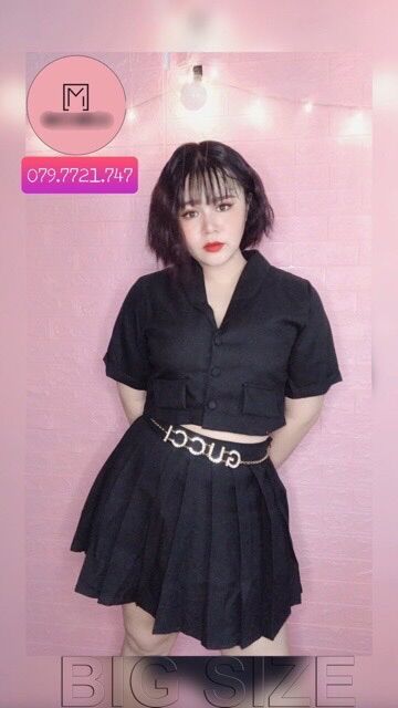 (SHOP TÁO ĐỎ BIGSIZE 50kg đến 90kg) set áo vest croptop và chân váy xếp ly