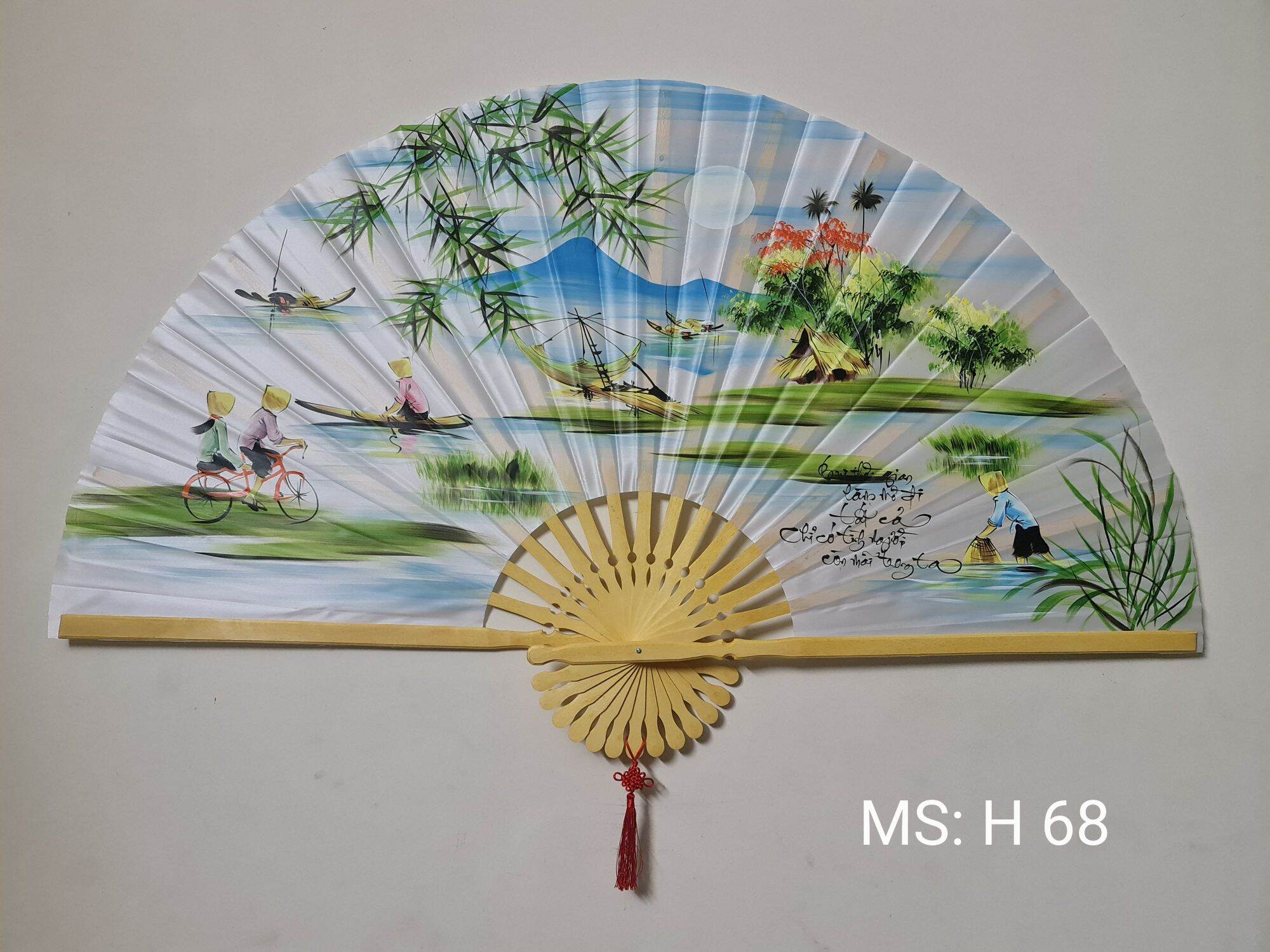 Quạt Vải Lụa Tranh Treo Tường Kích Thước Lớn 1m50 (quạt giấy, quạt vải)