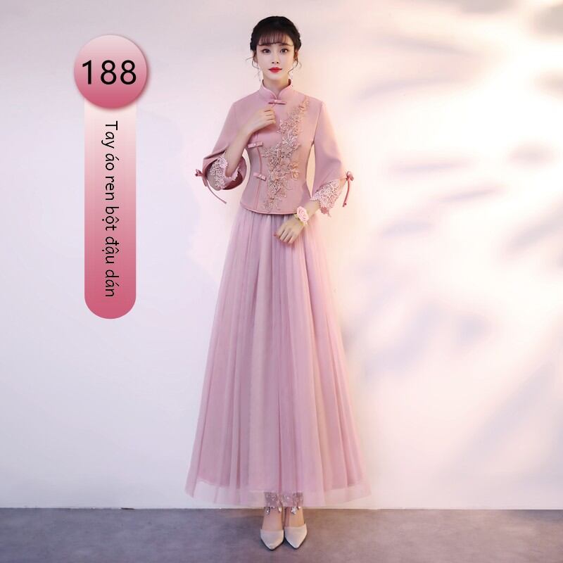 Tay ngắn phong cách trung hoa cô dâu mùa hè 2023 thời trang mới chất liệu da dê thêu cổ áo đứng thiết kế hiệu ứng giảm béo