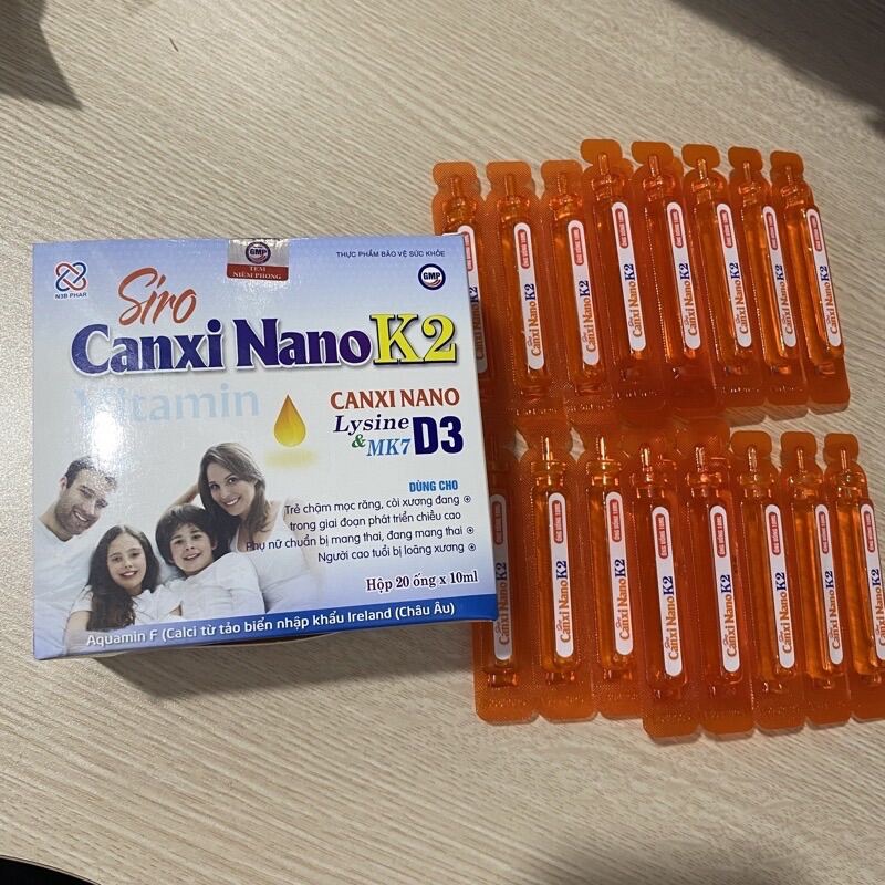 Hộp 20 ống -Canxi hữu cơ - canxi ống cho trẻ từ 0 tháng tuổi bổ sung Vitamin D3 K2 MK7 -Siro CANXI NANO K2- AQUAMIN F