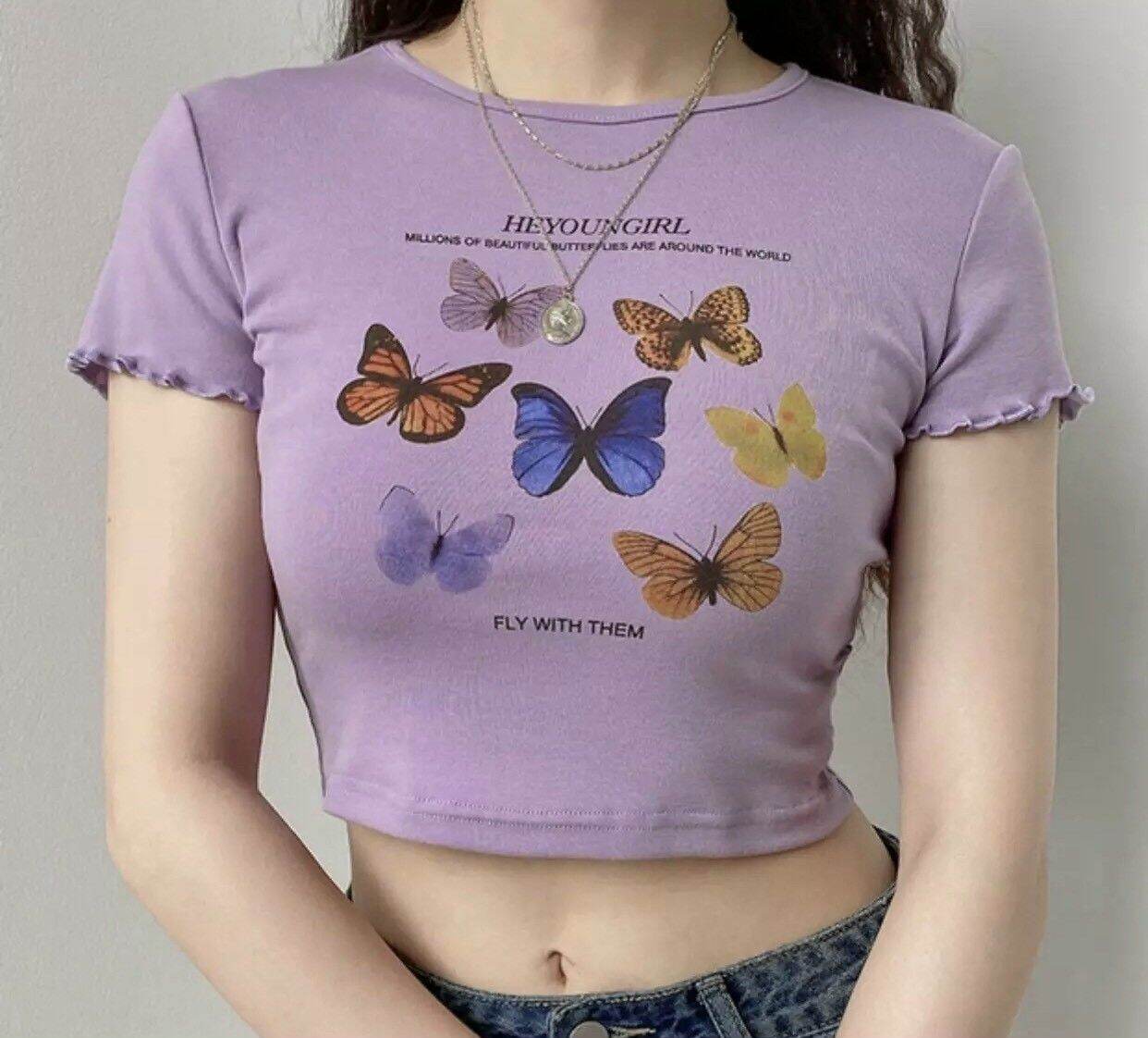 [HCM]Áo croptop con bướm xuân