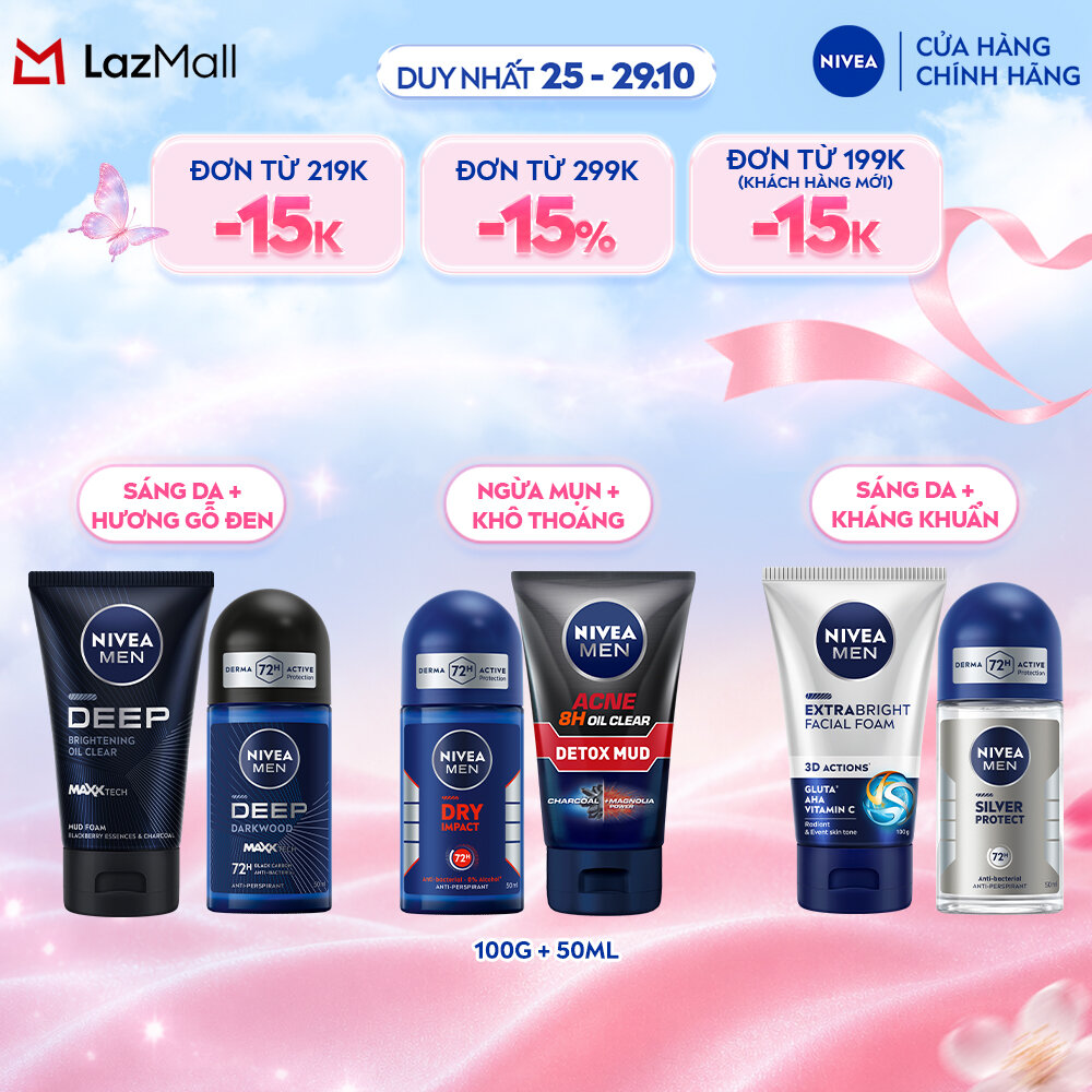 Combo NIVEA MEN Gồm Sửa Rửa Mặt Sạch Sâu 100g  Lăn Ngăn Mùi 50ml