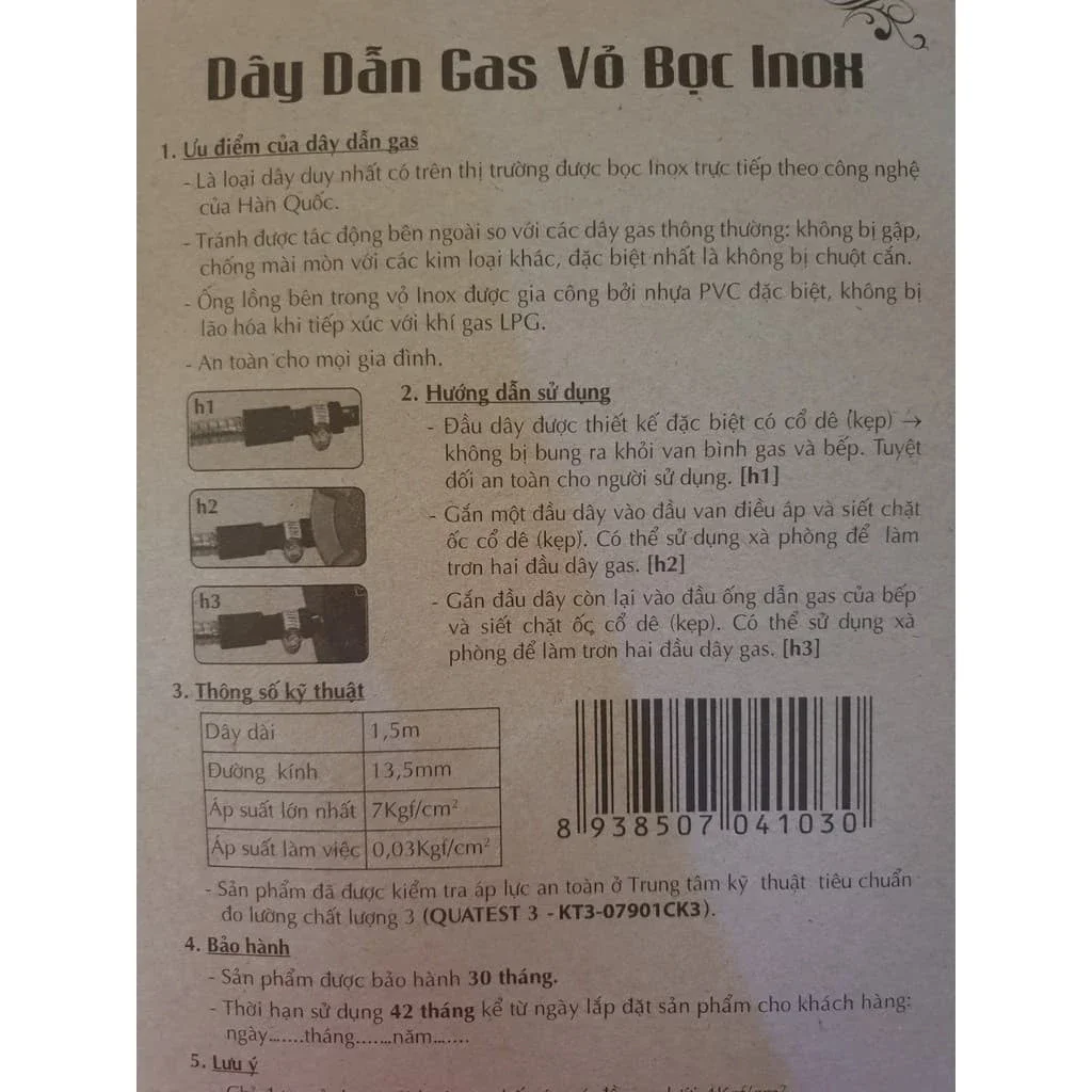 Dây dẫn bếp ga vỏ bọc inox cao cấp
