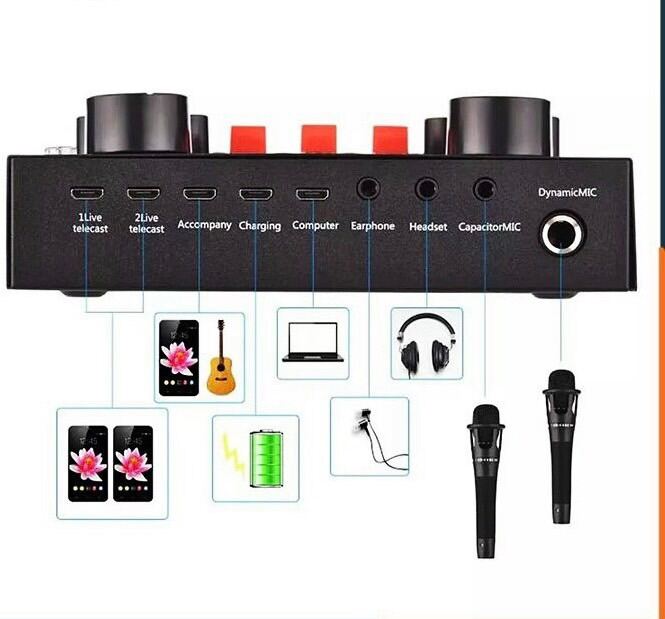 Sound card âm thanh V8S+ có bluetooth dùng pin sạc - hát thu âm, livestream và karaoke