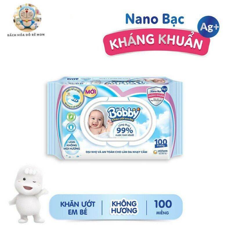 [sẵn hàng]khăn ướt bobby Nano bạc kháng khuẩn 100tờ