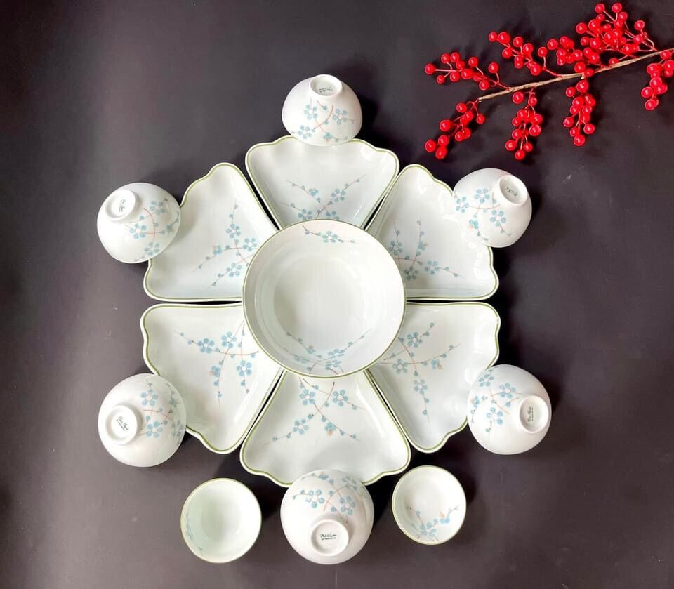 Bộ đồ ăn hoa mặt trời đào xanh đường kính 45cm