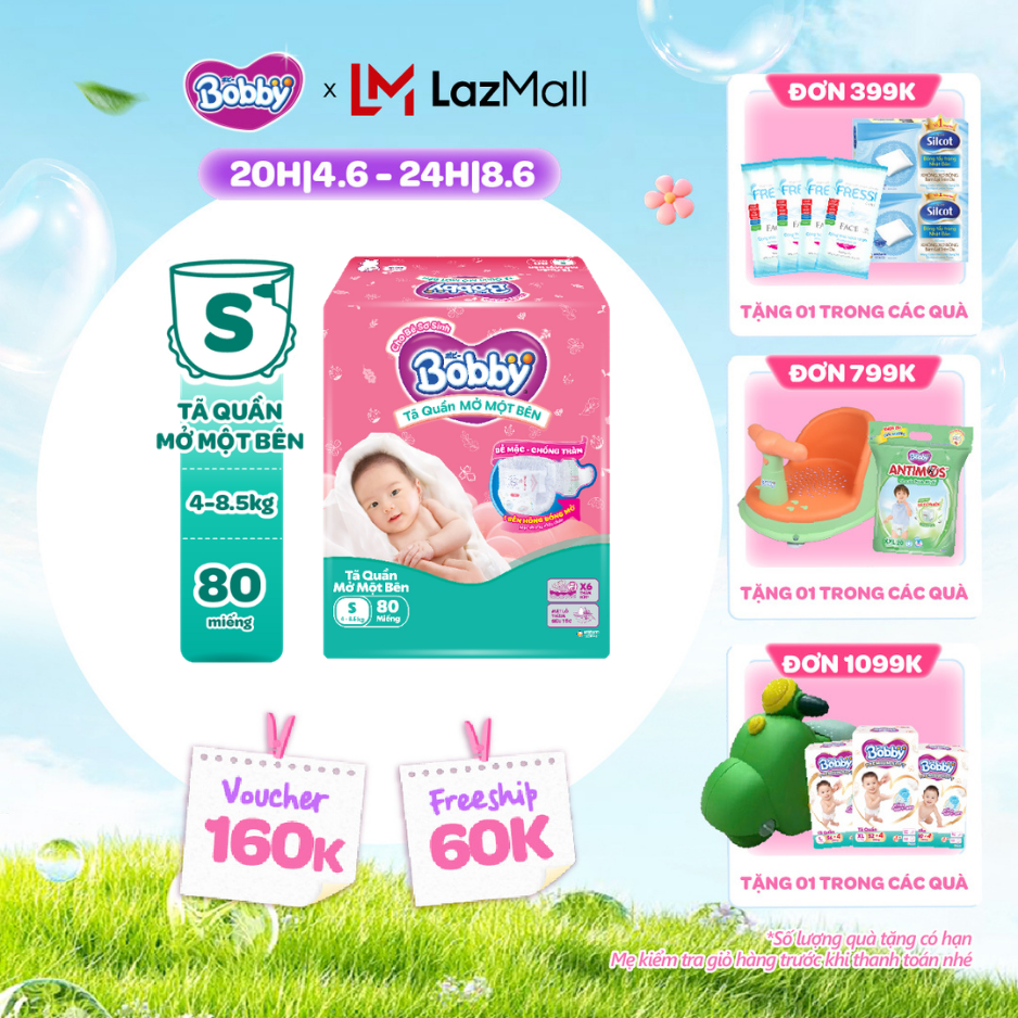 [QUÀ TẶNG HẤP DẪN TỪ 9-10.6][TẶNG MIẾNG] Tã quần mở một bên Bobby dành cho bé sơ sinh size S80