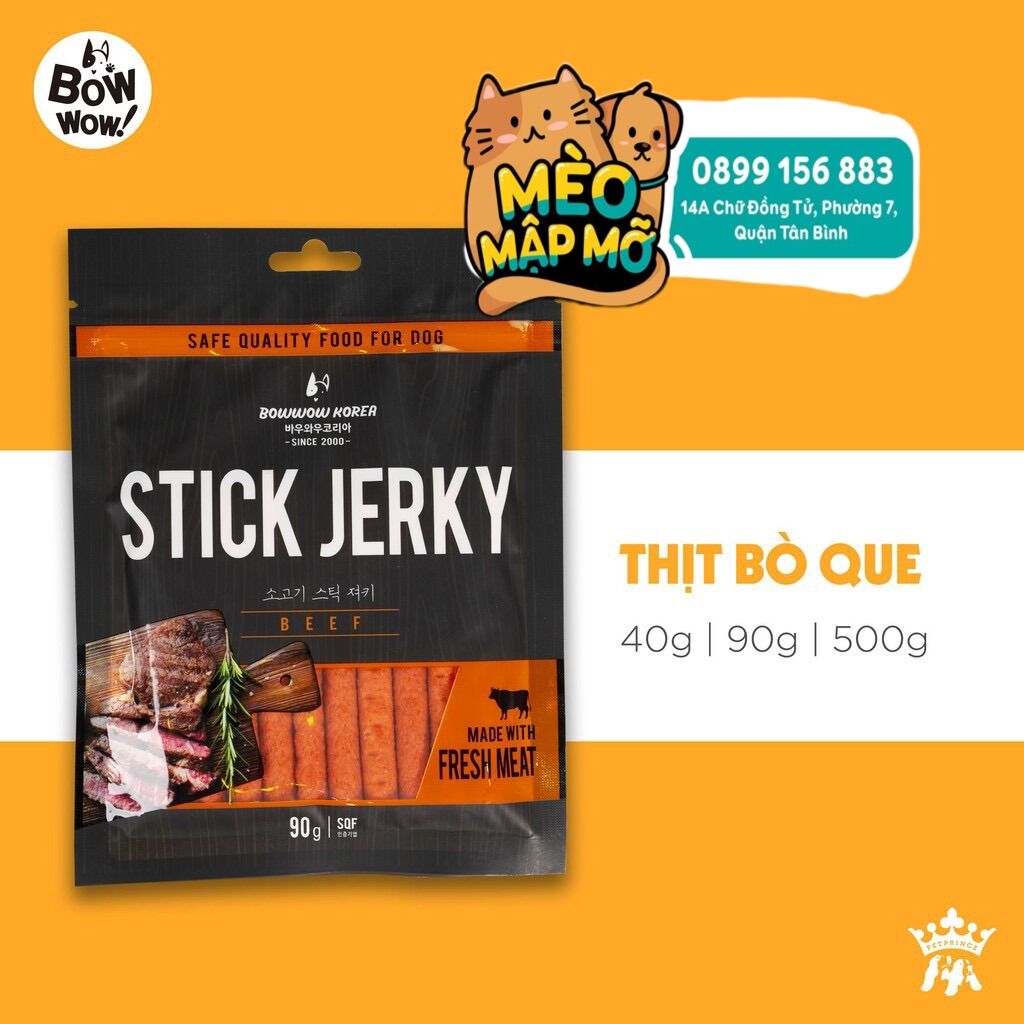 Snack thưởng thịt bò que/ thịt cừu que stick jerky bow wow cho chó gói lớn 500gr