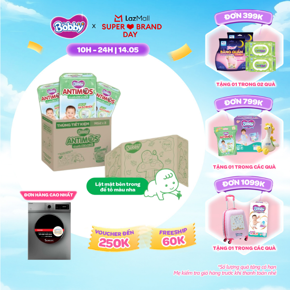 [SALE GIỮA THÁNG tặng QUÀ TO-SLCH][THÙNG TIẾT KIỆM TÔ MÀU] Combo 3 gói tã Quần Xua Muỗi Bobby Antimos – Hàng rào Sả tự nhiên Bye Muỗi 8H - M52