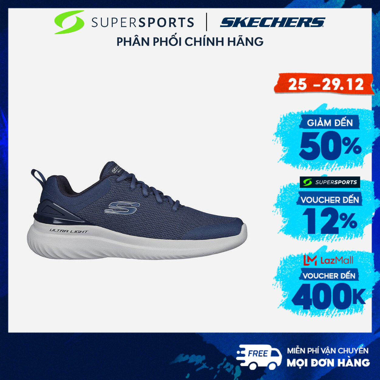 SKECHERS Giày sneakers nam Bounder 2.0 232670-NVY