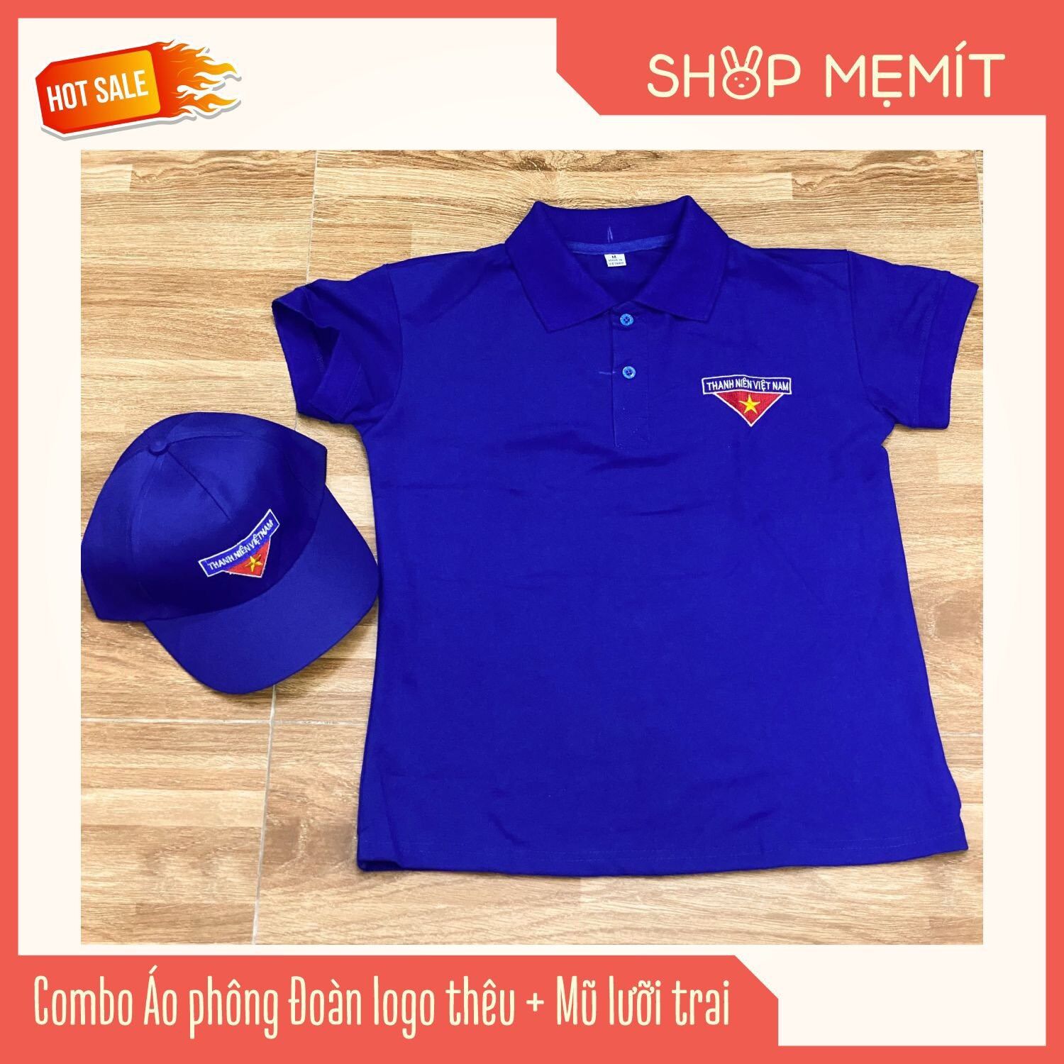 Combo áo phông đoàn logo thêu đẹp và mũ lưỡi trai đoàn
