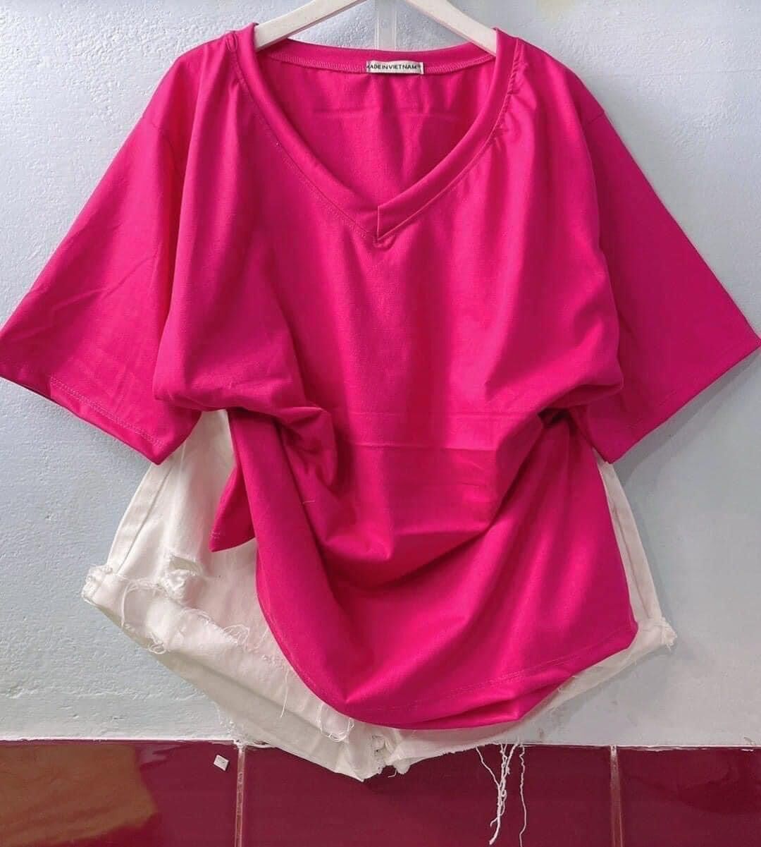 Áo thun cotton khô 3158 form rộng tay lỡ - cổ tim