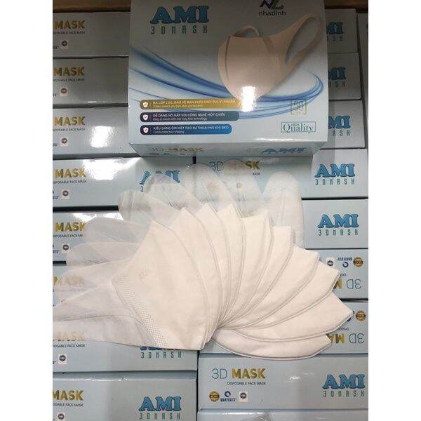 Khẩu trang AMI 3D Mask 3 lớp công nghệ Nhật hộp 50 chiếc mầu TRẮNG.