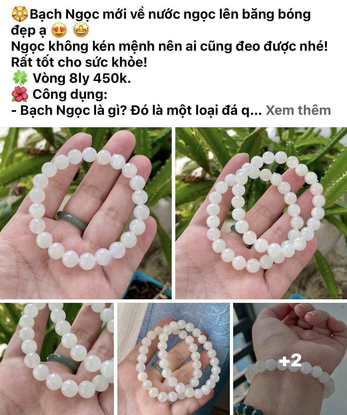 Vòng tay bạch Ngọc 8ly bóng đẹp