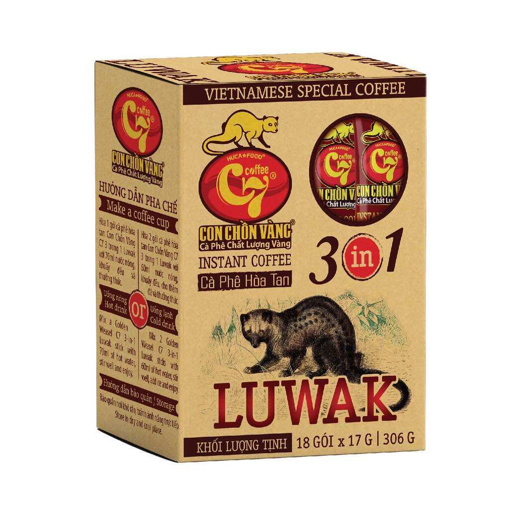 Cà phê hoà tan 3in1 luwak con chồn vàng c7